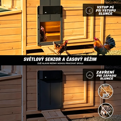 Časově omezená nabídka! 🔥 Automatické dveře kurníku se světelným senzorem.