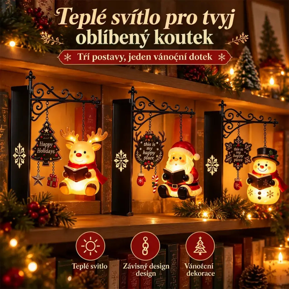 🎅💡Dekorativní osvětlená ozdoba na knihovnu s vánoční tematikou