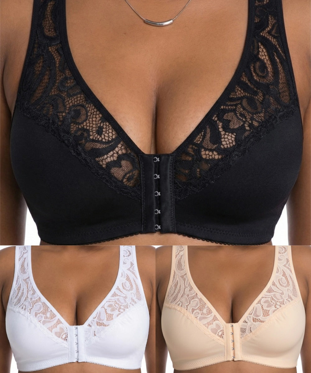💕 Poslední den – 50% sleva【3dílná sada】【L–4XL】😍 plus size push-up prodyšná podprsenka bez kostic, bezšvový design s předním zapínáním，Platba na dobírku