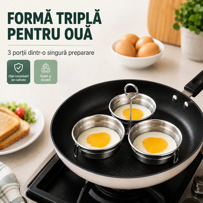 Nerezová pánev na vejce na ztracená a smažená vejce – sada 3 dutin ve tvaru srdce/kruhu, ideální na snídani, pudinky a koláče 🍳🍳🍳