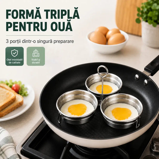 Nerezová pánev na vejce na ztracená a smažená vejce – sada 3 dutin ve tvaru srdce/kruhu, ideální na snídani, pudinky a koláče 🍳🍳🍳