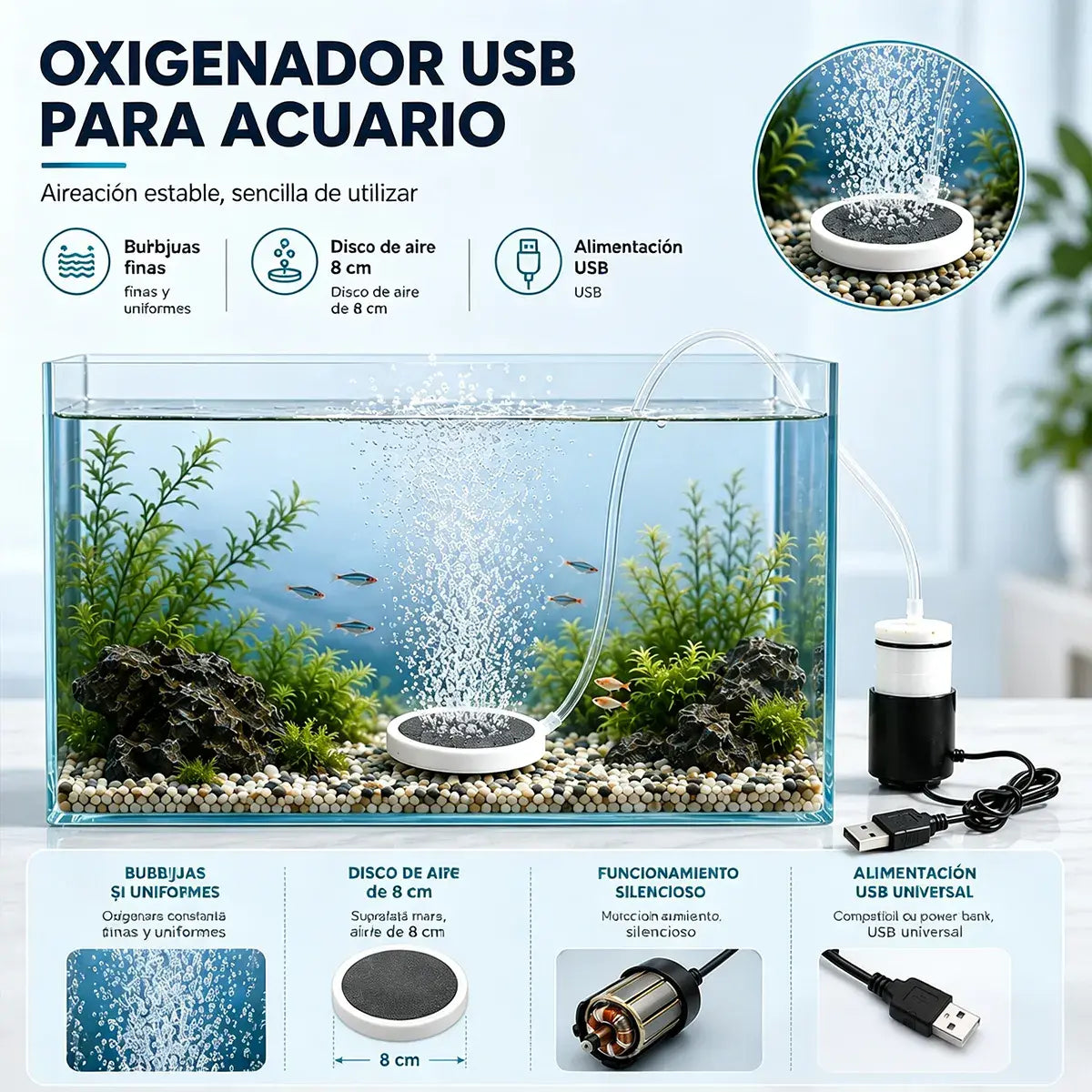 🐟🔇 Ultra tiché USB vzduchovací čerpadlo do akvária – Přenosný dobíjecí okysličovač pro akvária a rybaření 🎣