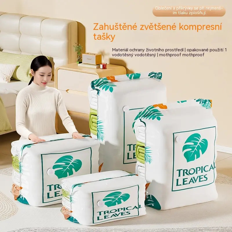 🧳🧳【Sada 5 kusů】 Velký, stlačitelný vakuový úložný sáček: není potřeba pumpička, nepropustný a ideální pro úsporu místa v kufrech i doma ✈️