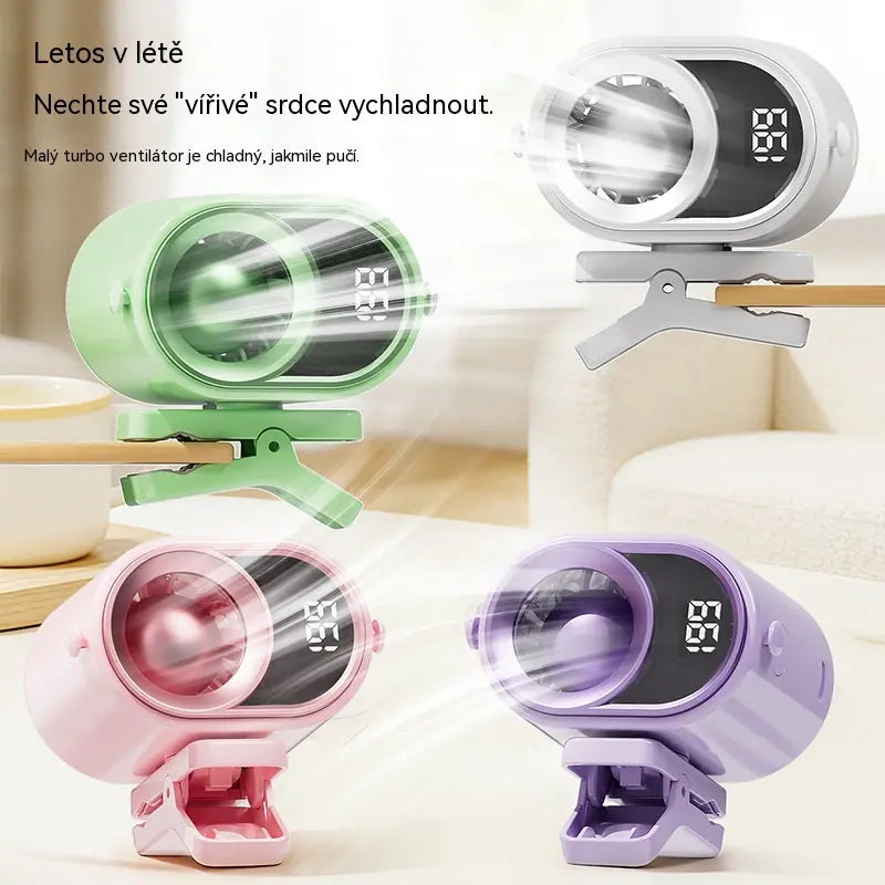🌀 Hands-free ventilátor s LED displejem, vestavěným klipem a 199 nastavitelnými úrovněmi