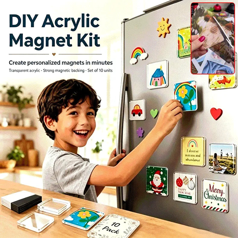 🧲✨ Sada magnetů na ledničku z průhledného akrylu – Vytvořte si jedinečné magnety na ledničku s fotografiemi se silnými magnety! 📸💖
