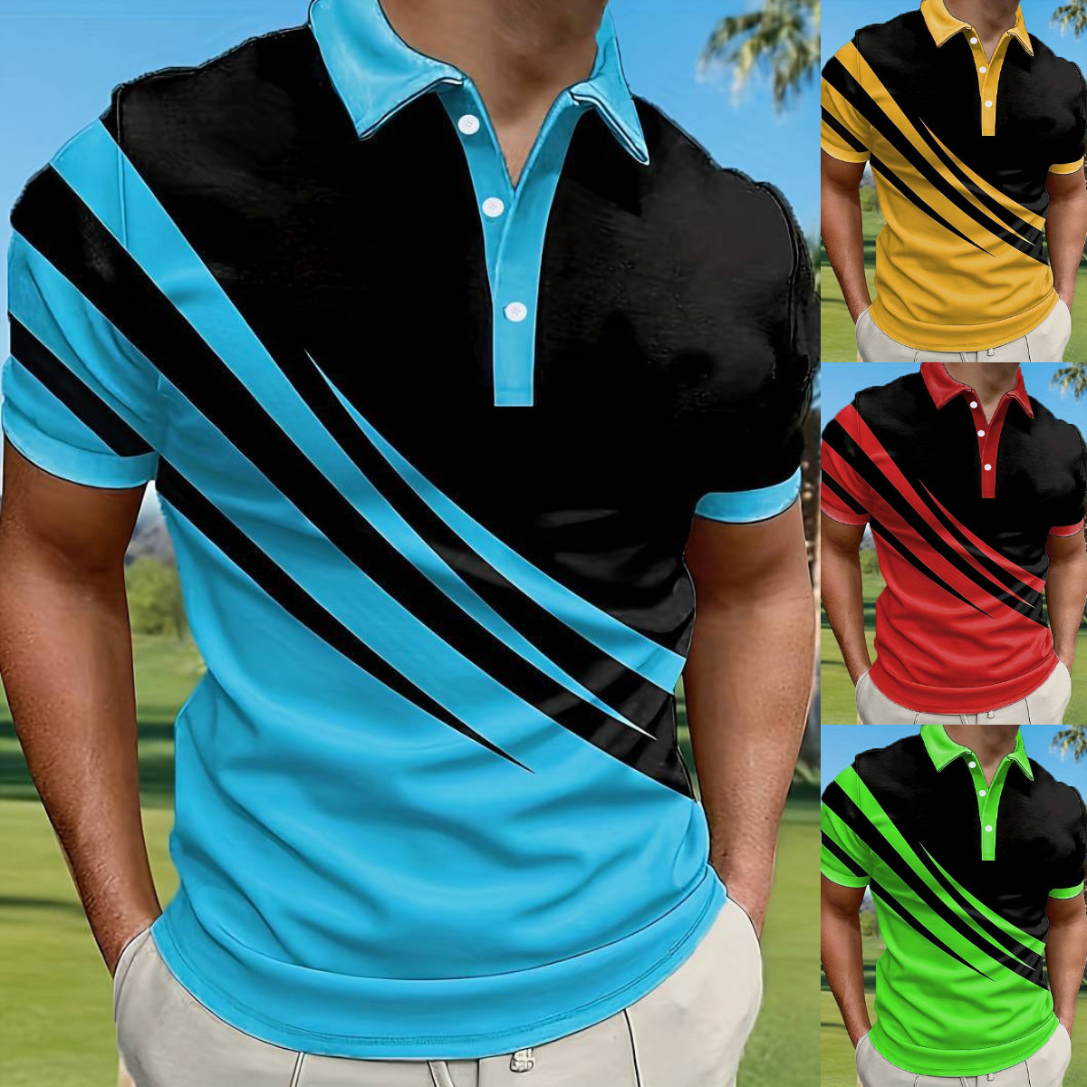 👔【S-6XL】Nové pánské letní polo tričko s 3D pruhovaným potiskem