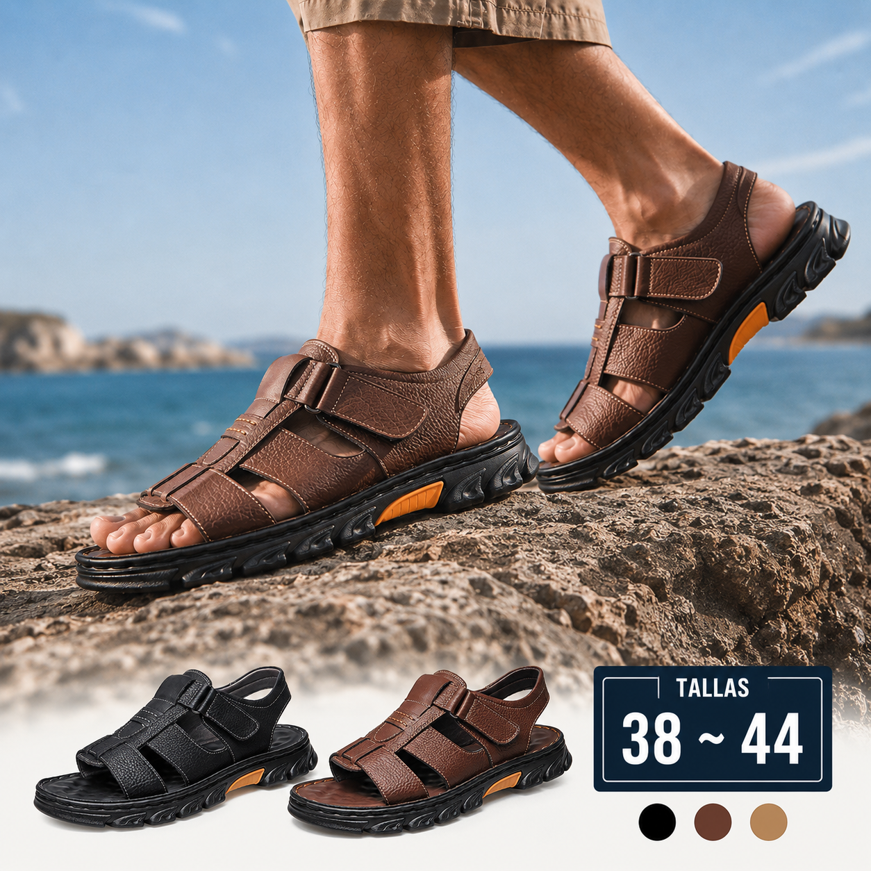 🔥👟 (SLEVA 50 %)【Velikost 38 ~ 44】 Ručně vyrobené pánské plážové sandály z měkké kůže s protiskluzovou úpravou
