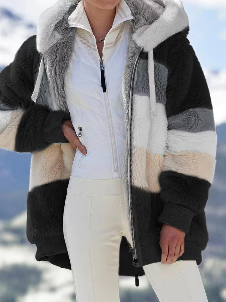 🔥 Poslední den – sleva 50 % ❄️【S–5XL】Nový dámský hřejivý kabát pro rok 2026, zateplený plyšový design s kontrastními pruhy ✅ Platba na dobírku