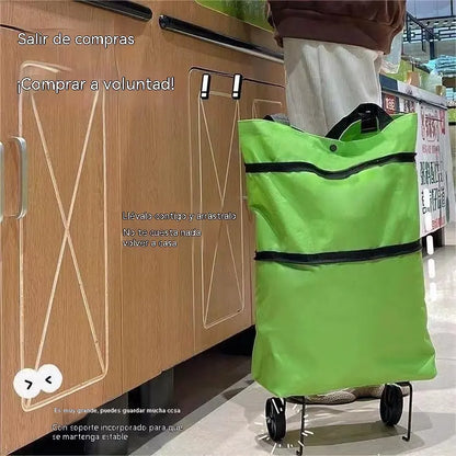 🛒🔥【Nejprodávanější produkt】Skládací nákupní taška a batoh 2 v 1, lehká nákupní taška/přepravní vozík s kolečky