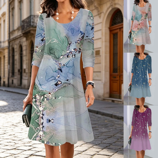 ✨Letní speciální nabídka【S–3XL】Dámské letní módní šaty s potiskem – elegantní střih zvýrazňující postavu.