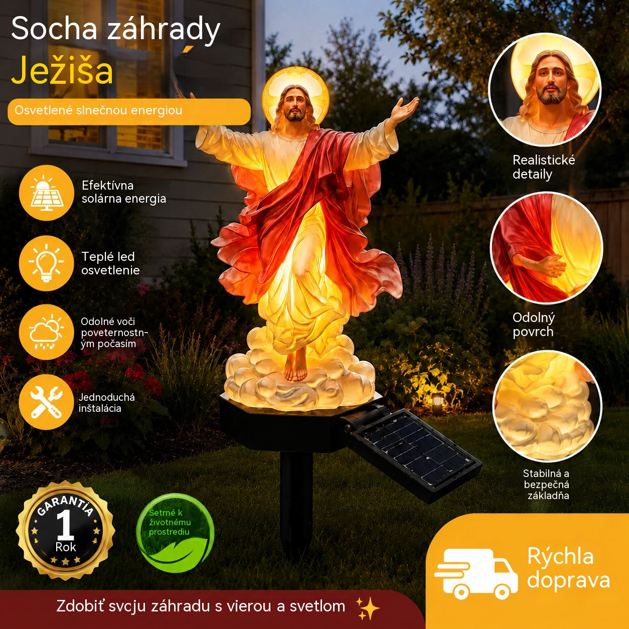 🔥 Solárně osvětlená zahradní socha Ježíše