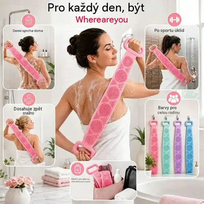 🔥Kupte 1, získejte 1 zdarma🔥🛁 Oboustranná silikonová rukavice do koupele – extra dlouhá tělová drhnoucí houbička pro snadné čištění zad