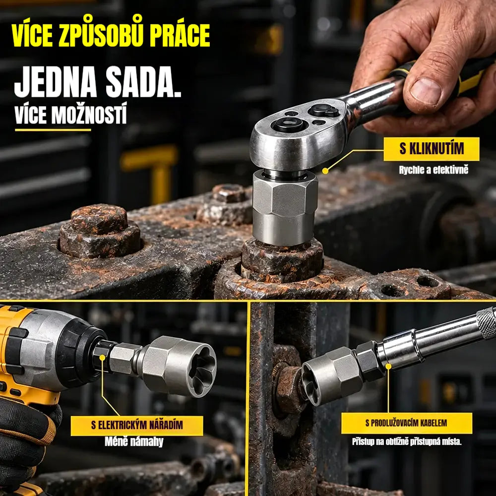 🛠️ Profesionální řešení pro zaseknutá šrouby! Sada poškozených vytahovačů matic a šroubů (14 kusů)! Ultra pevná chrommolybdenová ocel · Protiskluzový profil · S přepravním pouzdrem!