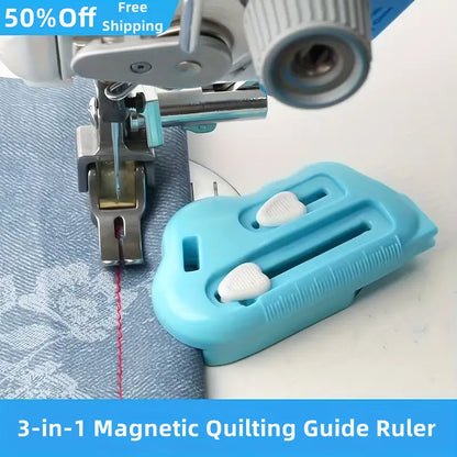 Magnetické pravítko na prošívání 3 v 1 s otvírákem švů a navlékačem nitě | Silná magnetická kontrola okrajů, značky na pravítku (lze použít na domácích i průmyslových šicích strojích)