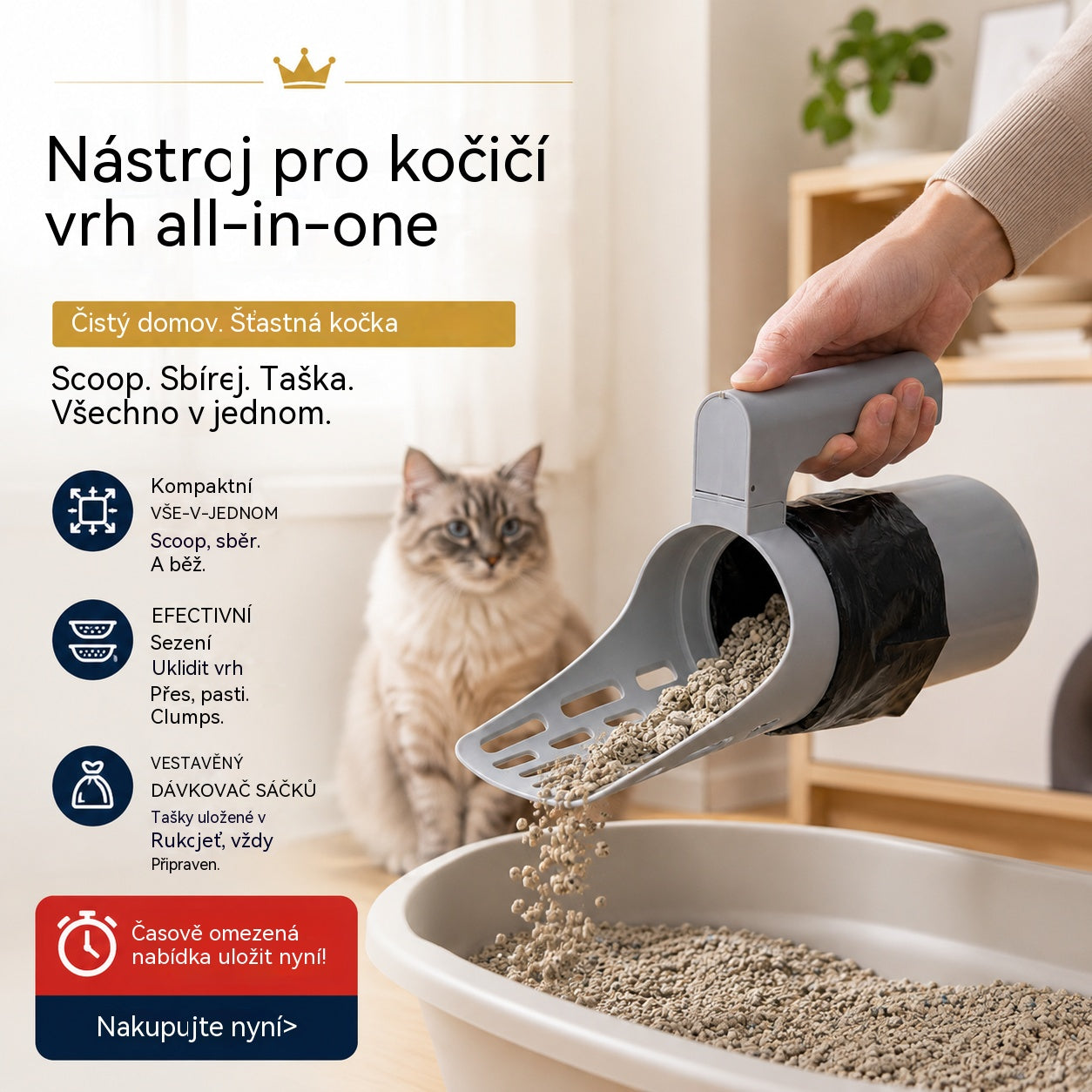 📢📢50% SLEVA !! ⏰ Samočisticí lopatka na odpadky s košem – snadné použití jednou rukou 🧹🗑️