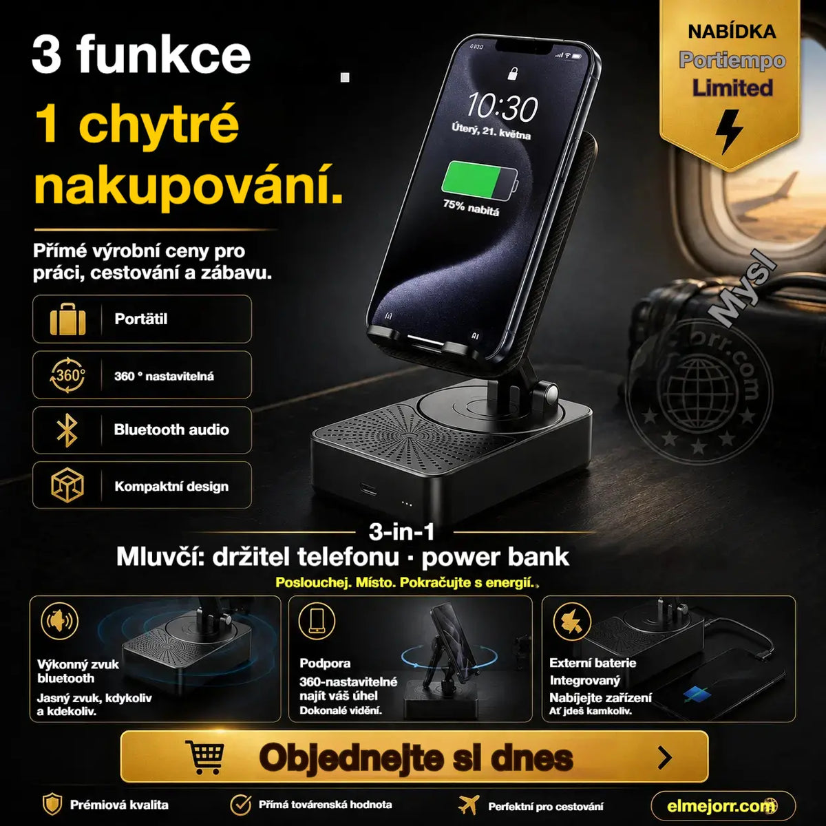 🔥 3 v 1: Bluetooth reproduktor + nabíječka + 360° stojánek na mobilní telefon 📱🔊⚡