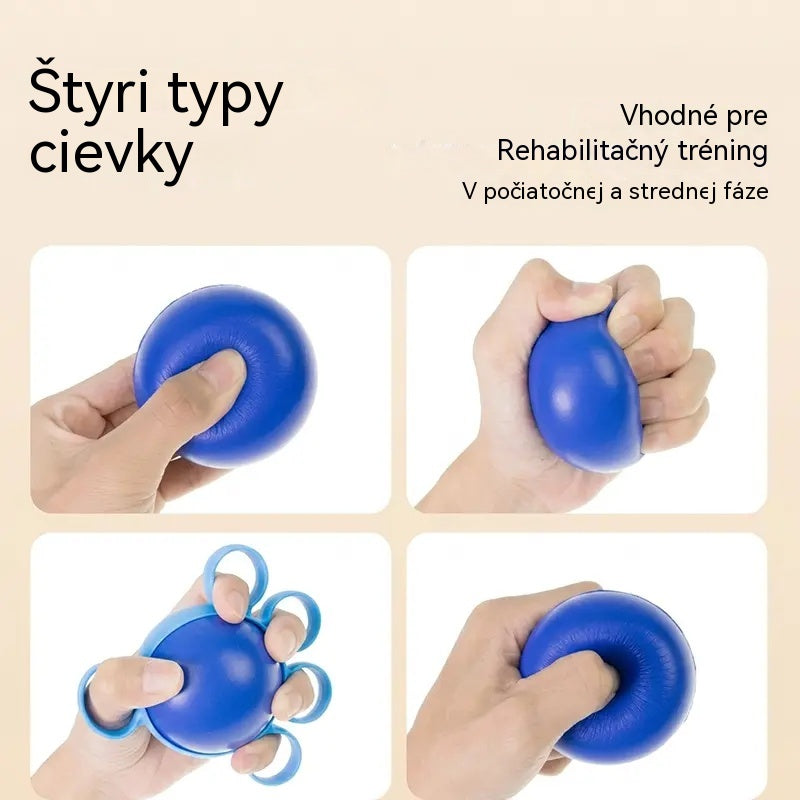 Ortopedický míč na regeneraci prstů a rukou s fixačními kroužky, pomůcka na posílení síly a mobility pro seniory nebo po mrtvici
