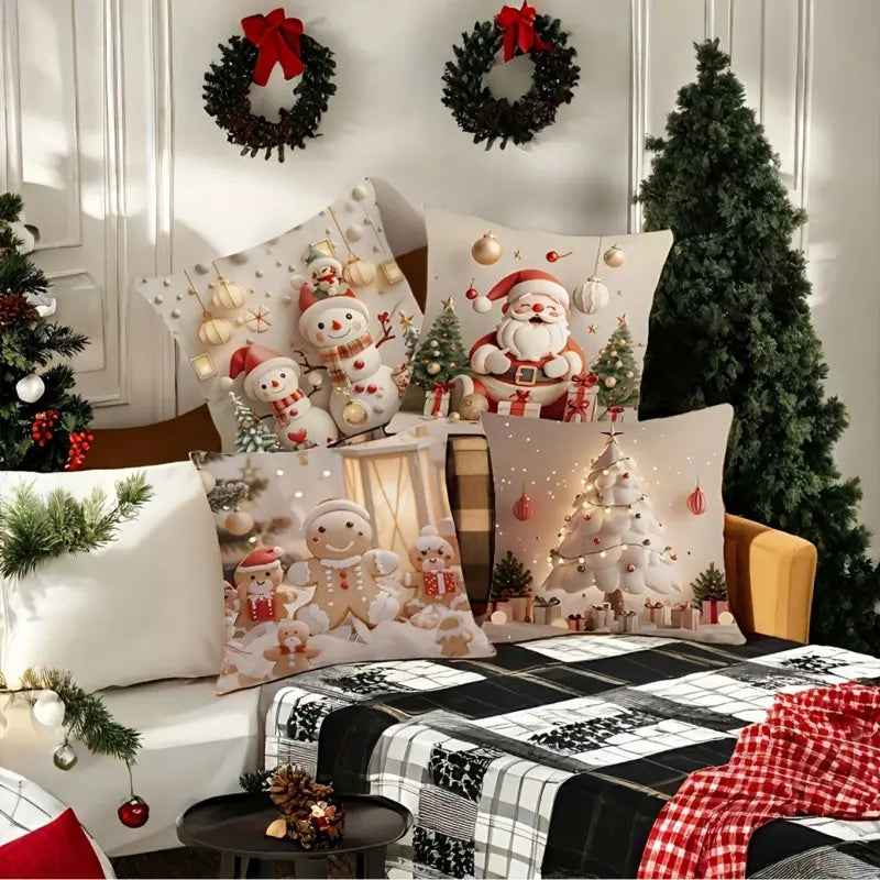 🎅Vánoční výprodej 49% SLEVA🎄Povlak na polštář s vánoční tématikou 【4-dílná sada】