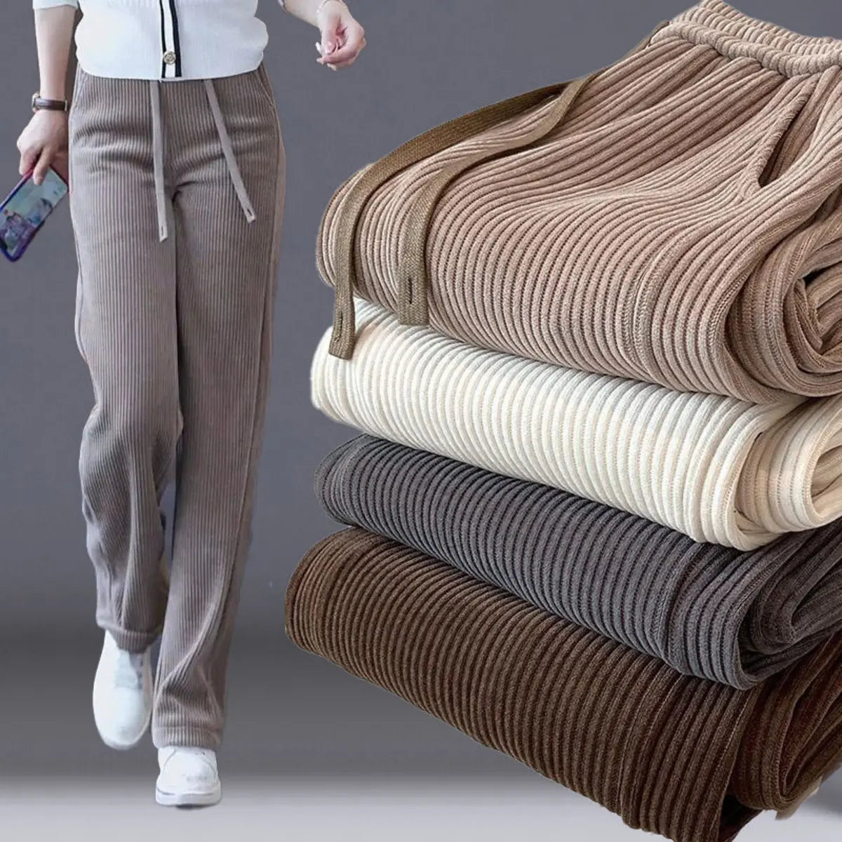 🔥Speciální nabídka🔥Nové sametové ležérní kalhoty se širokýma nohama, velmi pohodlné na nošení.