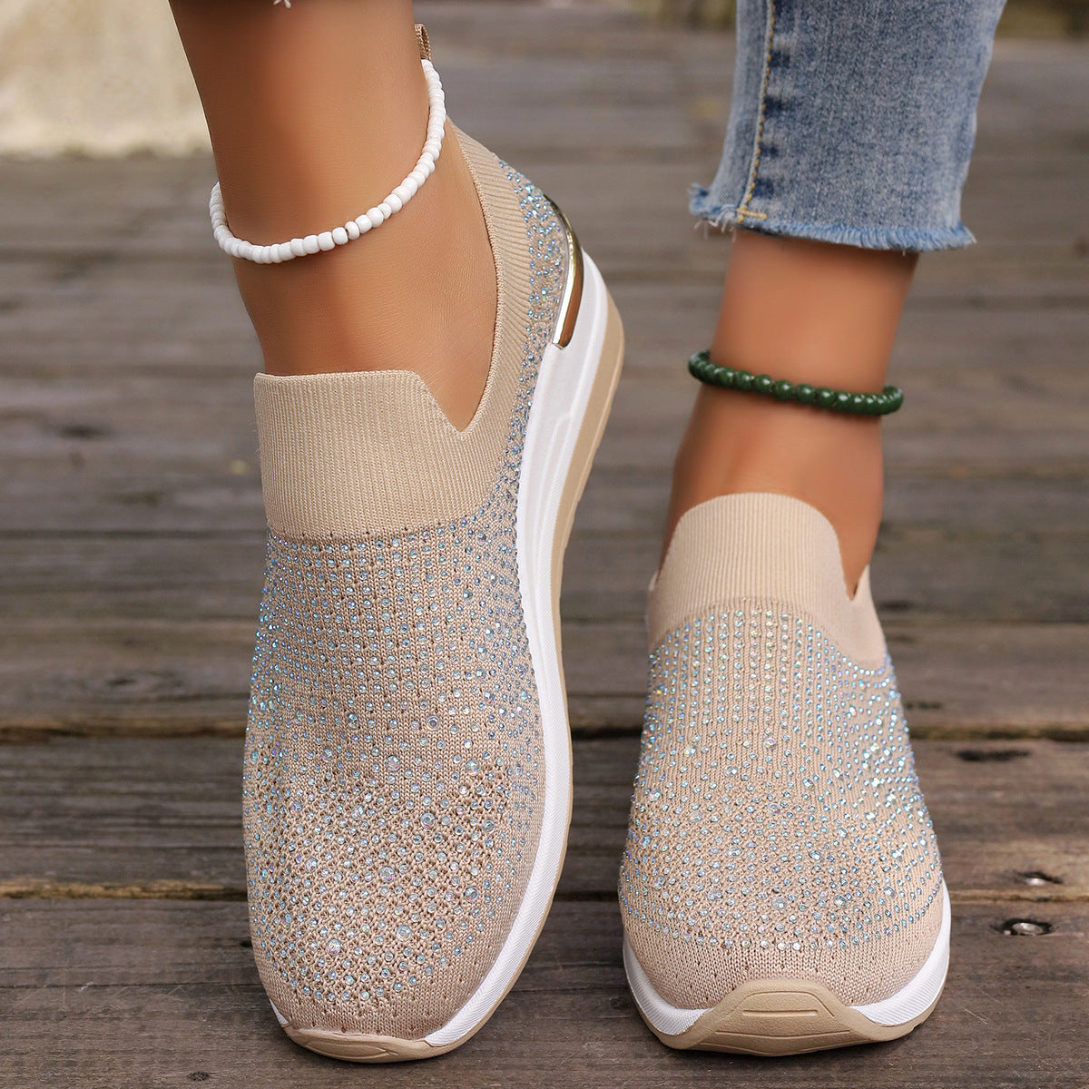 [Size:37-44] Dámské ležérní tenisky ze síťoviny s kamínky a nazouváky