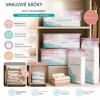 🧳 5 kusy 590Kč 💨 Velký, stlačitelný vakuový úložný sáček: není potřeba pumpička, nepropustný a ideální pro úsporu místa v kufrech i doma ✈️