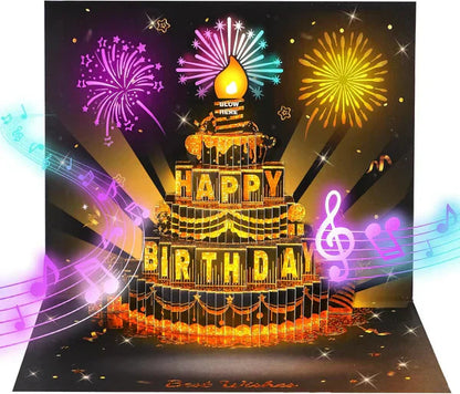 🔥SOBOTNÍ VÝPRODEJ S 70% SLEVOU!!🎉3D vyskakovací hudební narozeninová karta se světly a písní🎵🎂