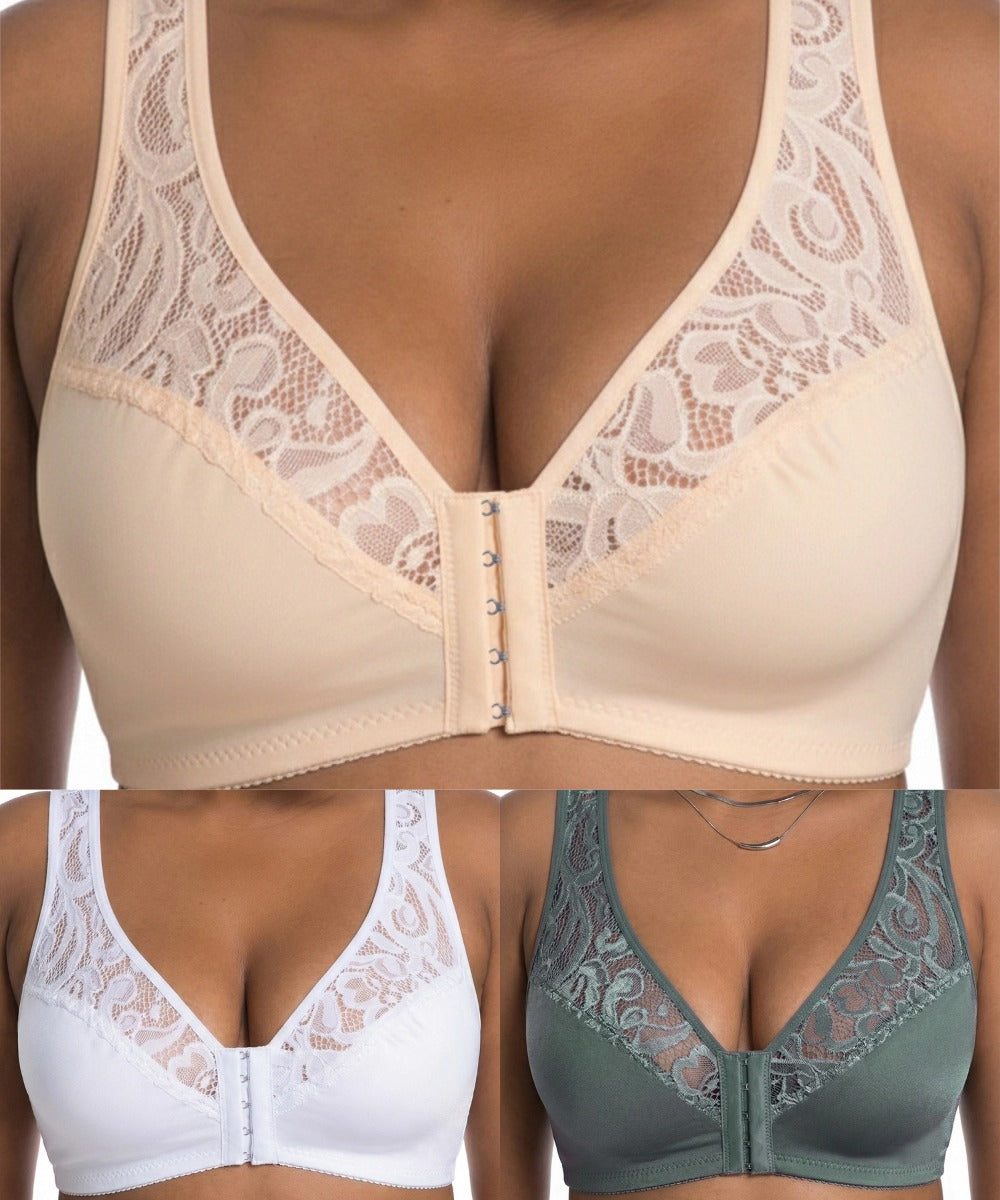💕 Poslední den – 50% sleva【3dílná sada】【L–4XL】😍 plus size push-up prodyšná podprsenka bez kostic, bezšvový design s předním zapínáním，Platba na dobírku