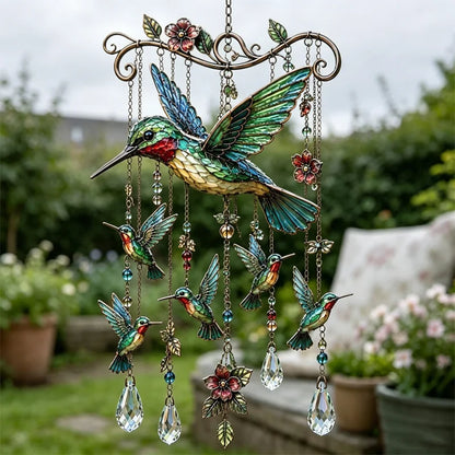 🐦 Křišťálové zvonkohry ozdobené kolibříky a malovanými vzory ve vintage stylu