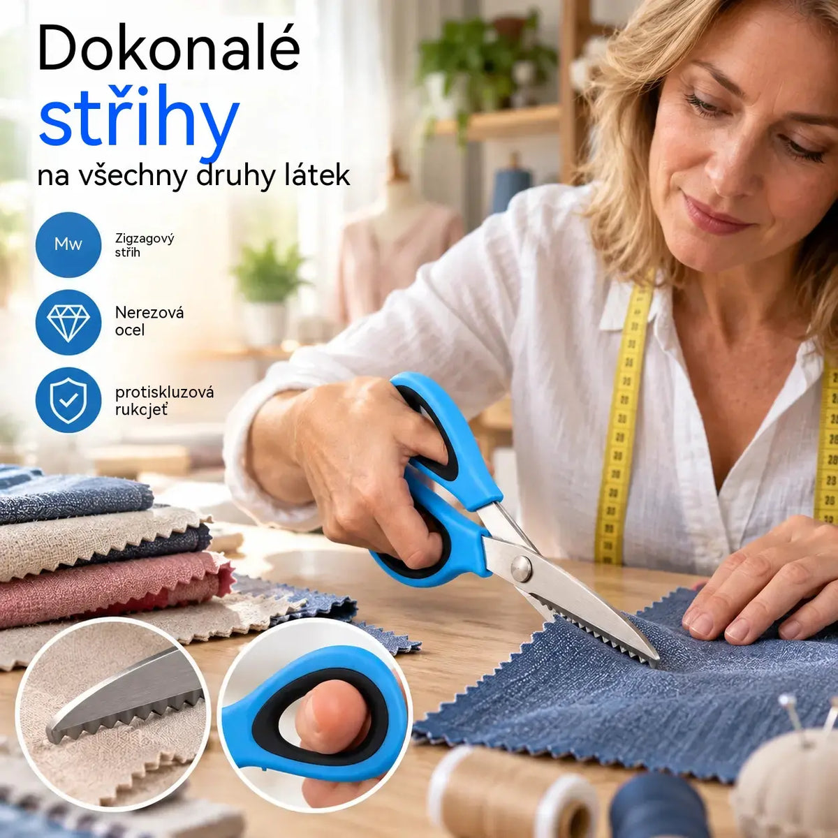🔥2 kusy 620Kč✂️ Tijeras dentadas profesionales – Tijeras de tela afiladas y dentadas