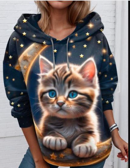🐱【S-6XL】Nové dámské zimní tričko, roztomilý kočičí vzor