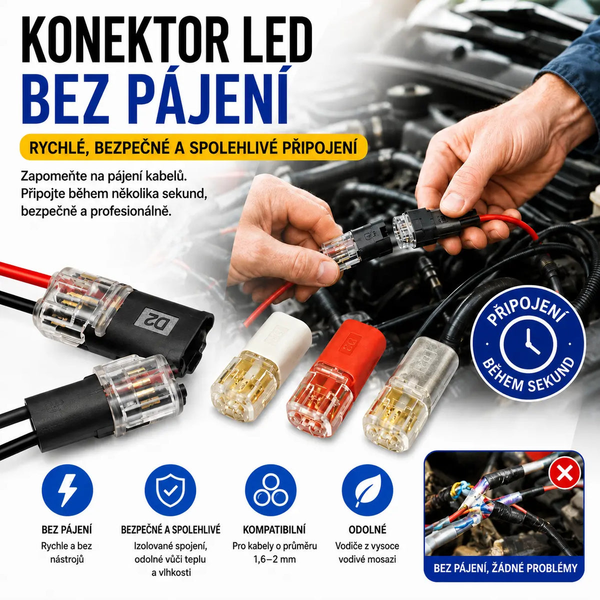 🥳 50% sleva! ⏰ 【50 kusů skladem】Konektor vodičů bez odizolování, s pojistnou přezkou, bezpečným uzavřením a protiskluzovou úpravou ⚡️