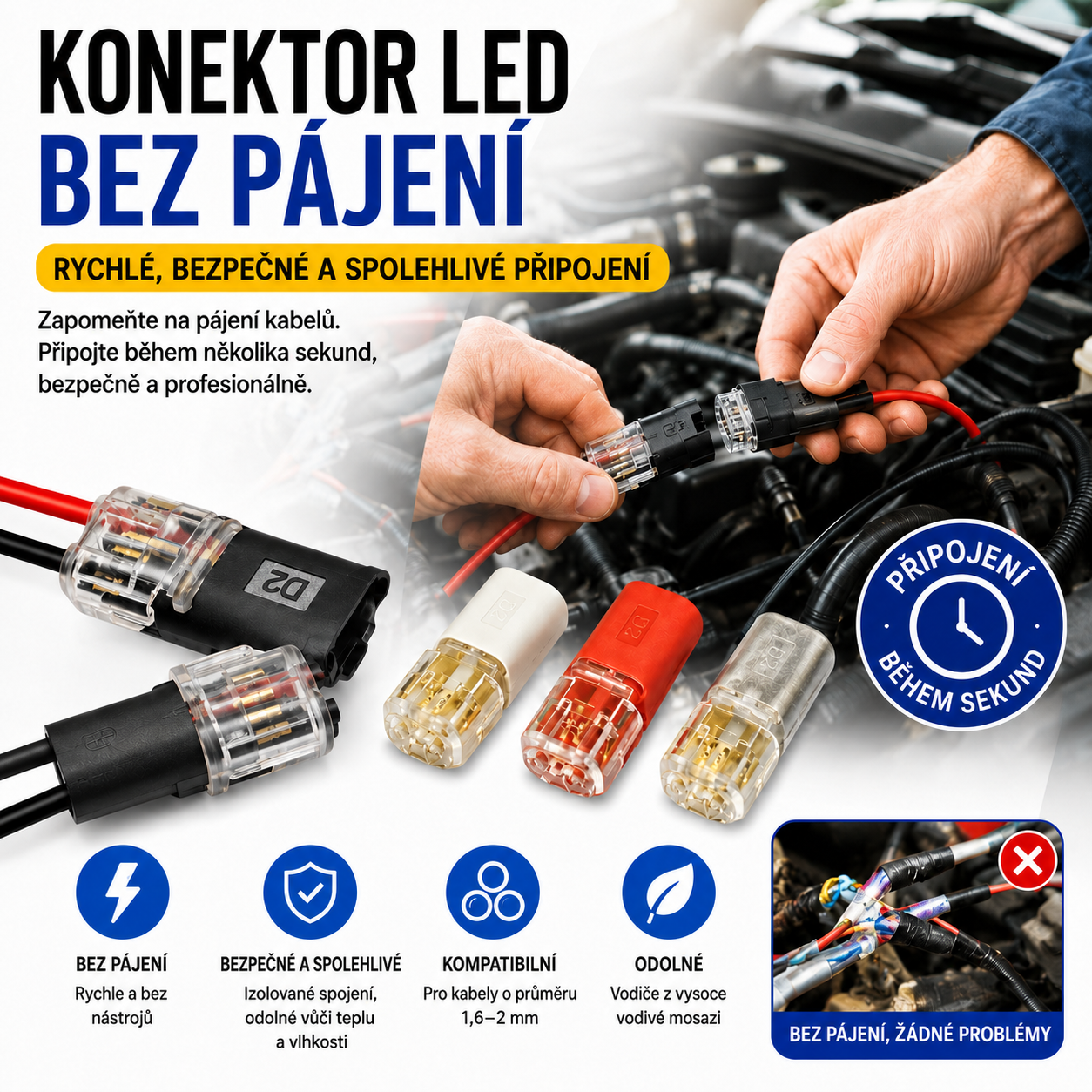 🥳 50% sleva! ⏰ 【50 kusů skladem】Konektor vodičů bez odizolování, s pojistnou přezkou, bezpečným uzavřením a protiskluzovou úpravou ⚡️