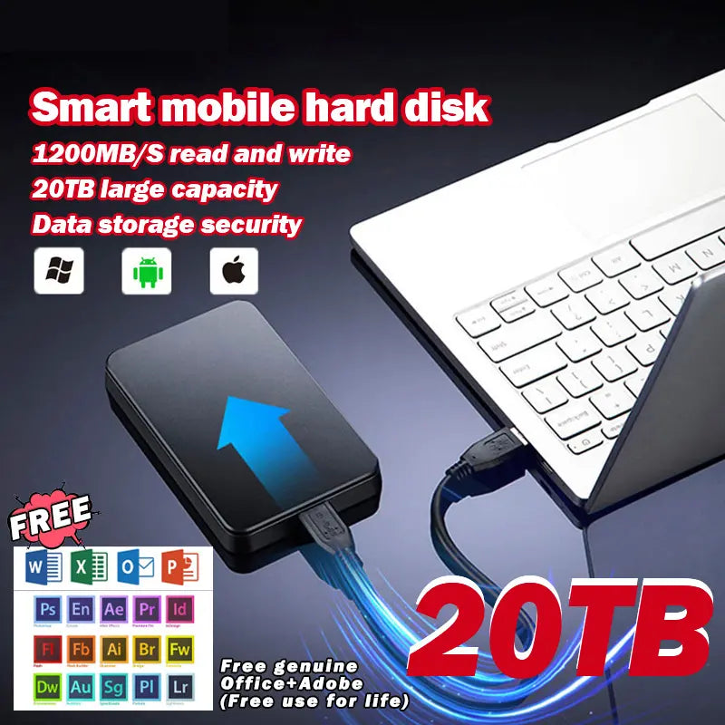 【Poslední den🔥50% sleva】20TB velkokapacitní mobilní pevný disk + zdarma originální Office + Adobe Suite