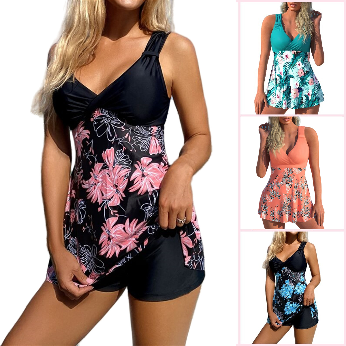 🌴🏖️【Poslední den – sleva 50 %🔥】【S-5XL】Nový plavkový set s potiskem pro větší velikosti, kraťasy, rozparky na zádech, rychleschnoucí materiál