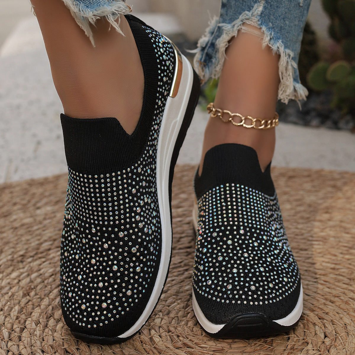 [Size:37-44] Dámské ležérní tenisky ze síťoviny s kamínky a nazouváky
