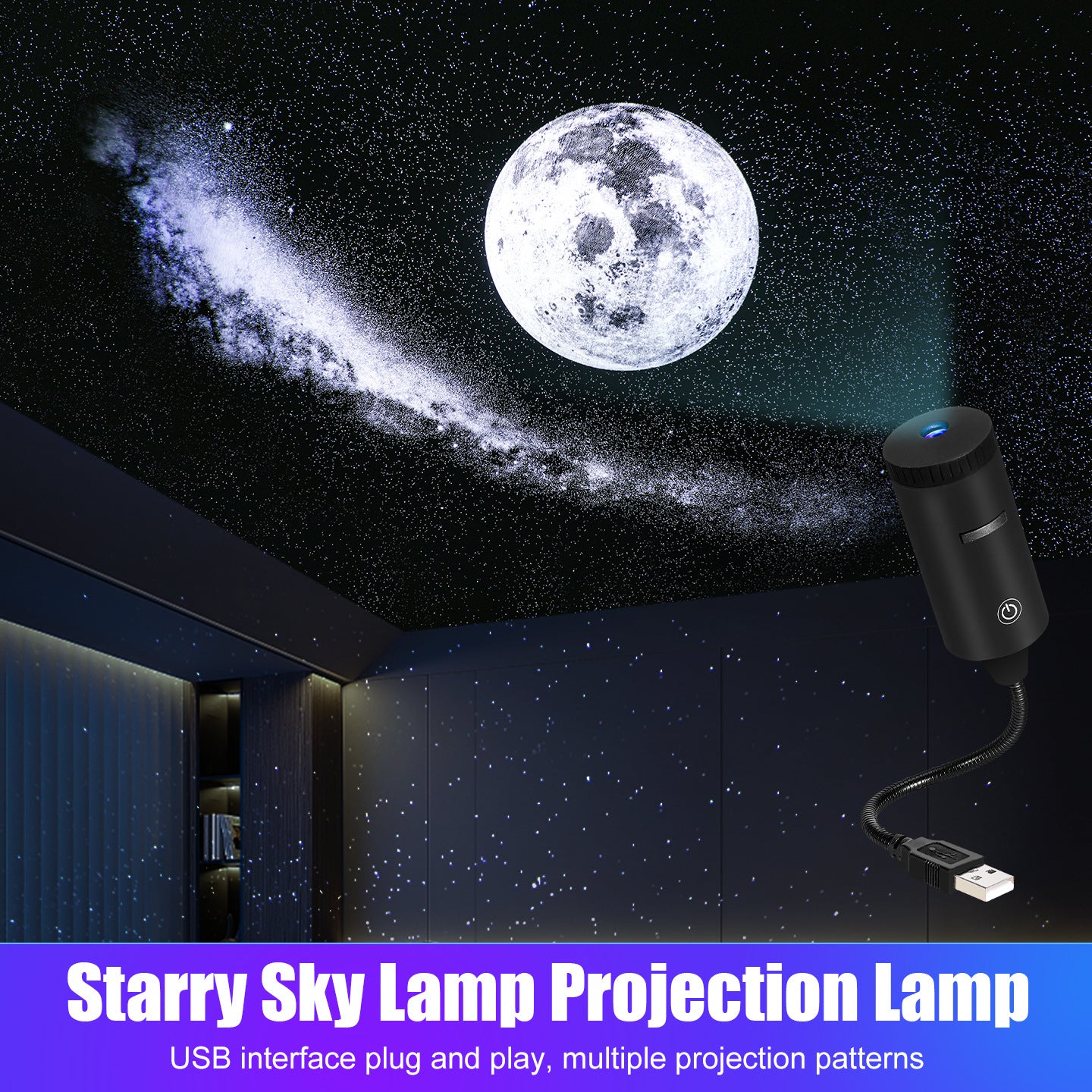 Noční světlo s projekcí hvězdné oblohy, 5V projekce planet a galaxií do ložnice, romantické ambientní světlo s hvězdnou oblohou