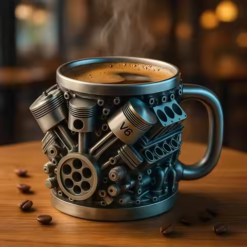 🎁☕ Hrnek na kávu z nerezové oceli Creative Engine V6V8, mechanický design