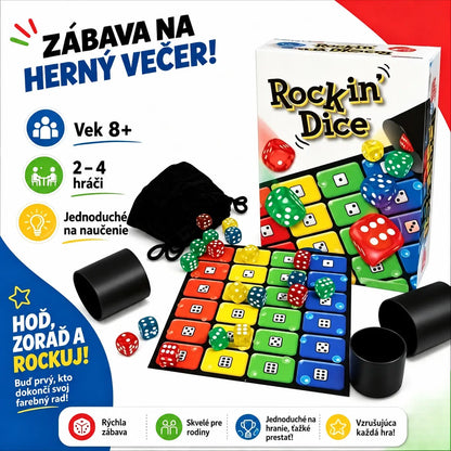 🎲👨‍👩‍👧‍👦 Rodinná desková hra Rockin' Dice – rychlá a zábavná kostková hra pro 2-4 hráče. Ideální pro společný večer, jednoduchá pravidla, která zvládne každý! ✨