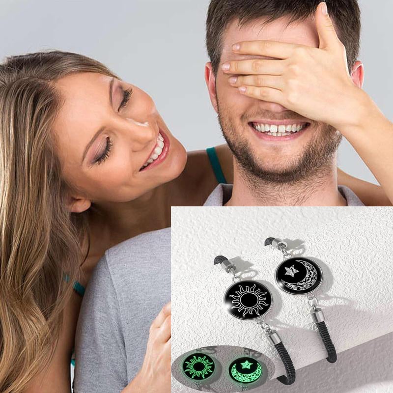 🎁💖 Sada 2 náramků Slunce a Měsíc - Třpytivé šperky pro páry ve vztazích na dálku.