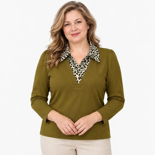 👚✨【M-5XL】Dámska blúzka s dlhými rukávmi – efekt dvoch vrstiev, na jeseň, vo veľkých veľkostiach, pre mamičky, elegantná