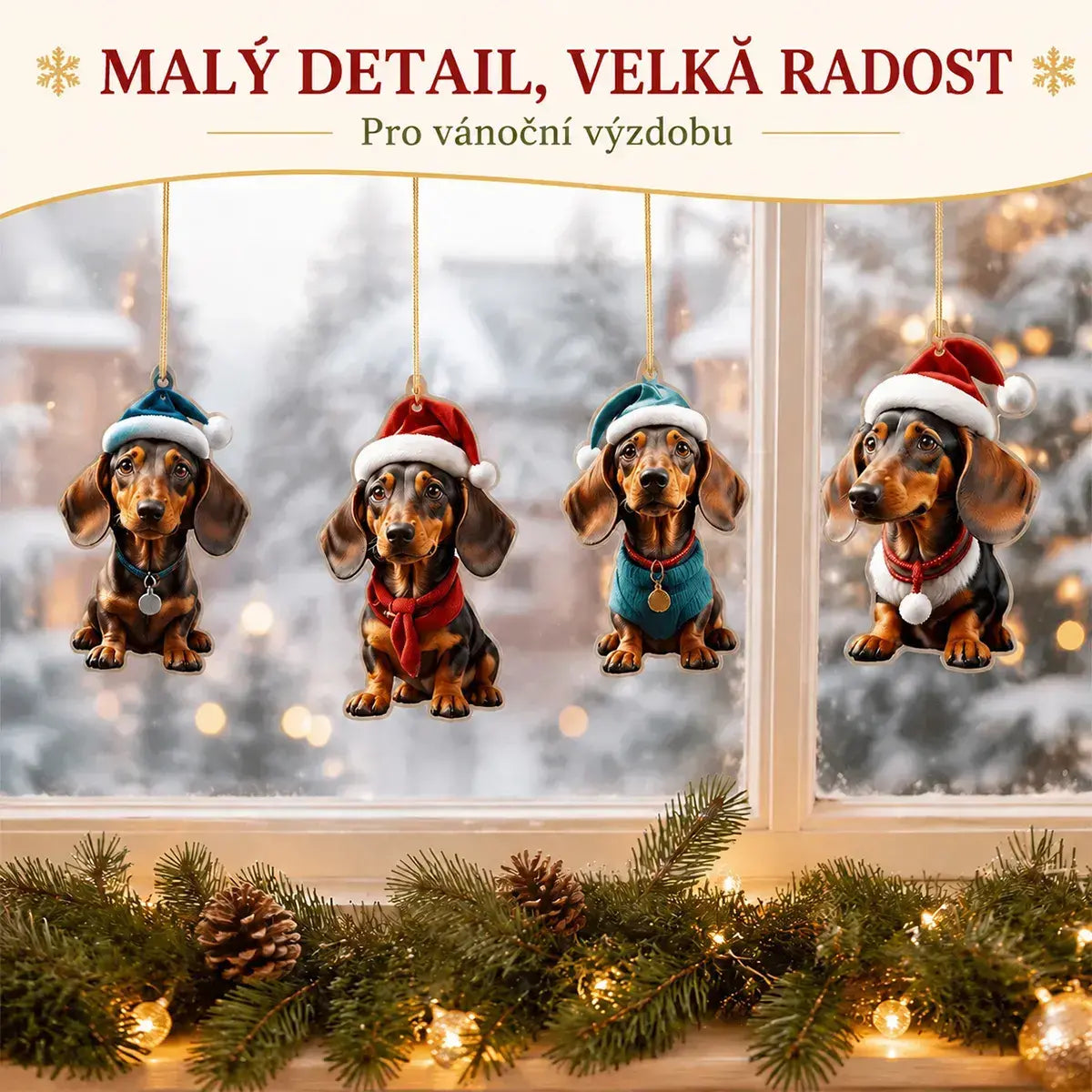 🎄【9 kusů】🐕 Vánoční ozdoby na stromeček ve tvaru štěňátek