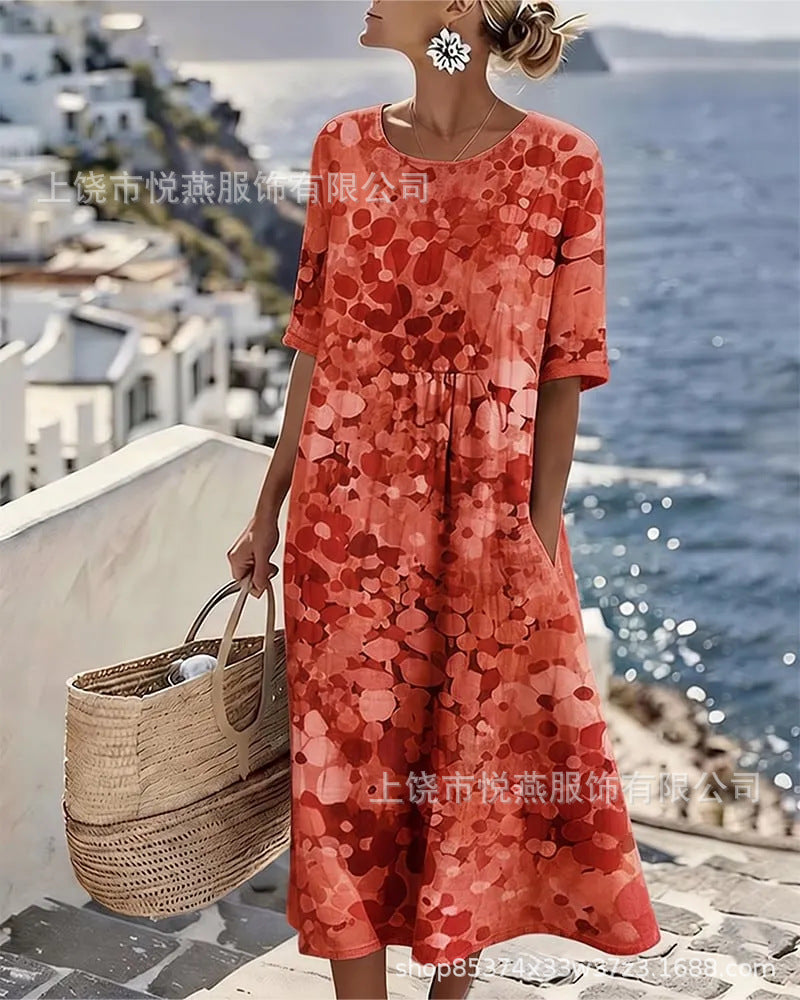 【S-5XL】🌺Oblečte si je a ukažte svou osobnost! 🥰Šaty s potiskem a volným spodním dílem