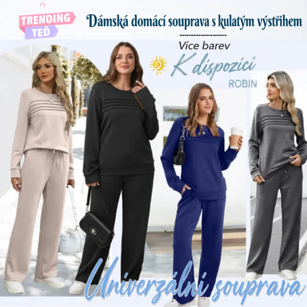 🔥Poslední den – 50% sleva💖【Velikosti S-5XL】Dámský módní sportovní set, vysokokvalitní bavlněná koszulka s dlouhým rukávem + kalhoty, varianta E ✅ Platba při převzetí