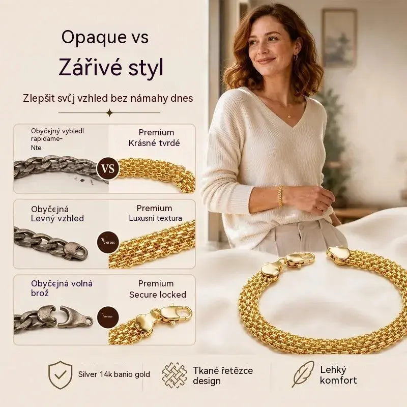 ✨ Využijte nyní 50% slevu! 💛 Široký tkaný síťovaný náramek: robustní články, elegantní a třpytivý 🎀