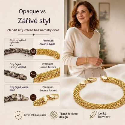 ✨ Využijte nyní 50% slevu! 💛 Široký tkaný síťovaný náramek: robustní články, elegantní a třpytivý 🎀