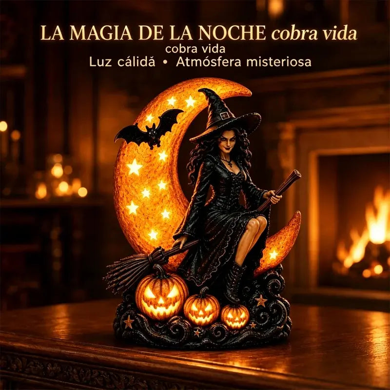 🎃🔮 Lampa čarodějnice a úplňku – Gotická dekorativní soška, ideální dárek 🌙 🎃