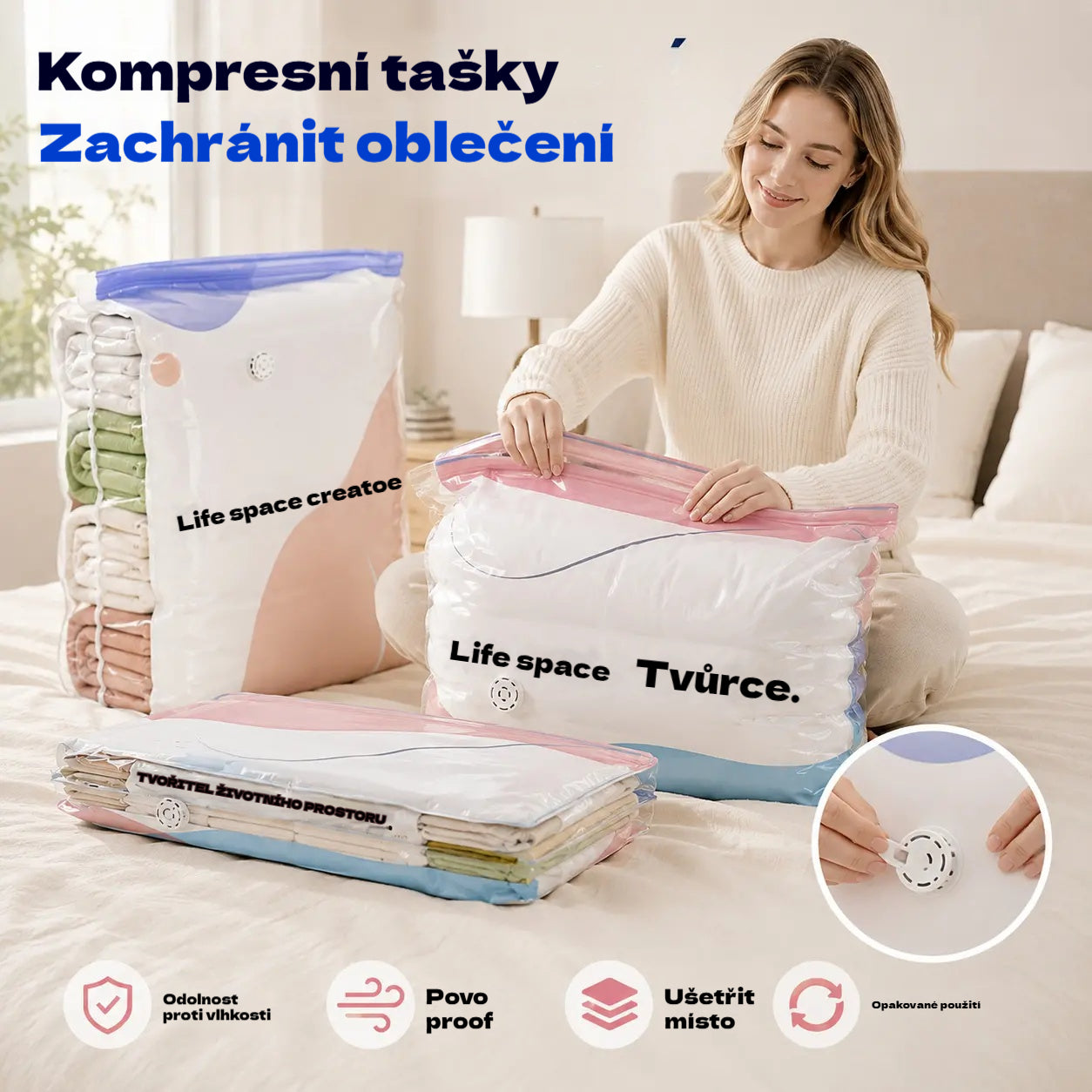 👕📦【🔥5 kusů 590 Kč】Kompresní sáčky na uložení oblečení, nevyžadují vysávání, zesílená konstrukce.