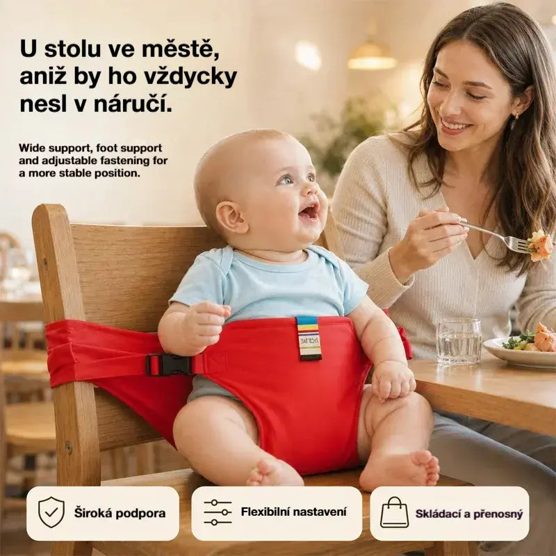 👶 Nepostradatelný produkt pro krmení dětí na cestách! Bezpečnostní pás pro přenosnou dětskou jídelní židličku, připravená k použití jedním kliknutím, s ochranou proti pádu! ✨🎒