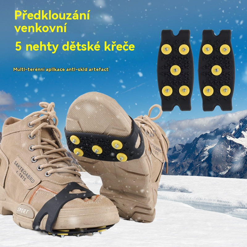 👴🚶🏔️❄️Kupte čtyři a dostanete čtyři zdarma🔥Neviditelné 5zubé protiskluzové návleky na mačky,  venkovní mačky, vhodné pro turistiku ve sněhu, horolezectví, horolezectví a zimní ledové plochy, nezbytnost pro seniory.