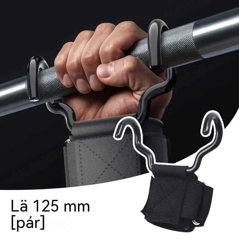 Sada 2 fitness háků pro kulturistiku a vzpírání, 125 mm rozšířená podpora, protiskluzové popruhy na zápěstí, nosnost 250 kg pro přítahy a mrtvé tahy